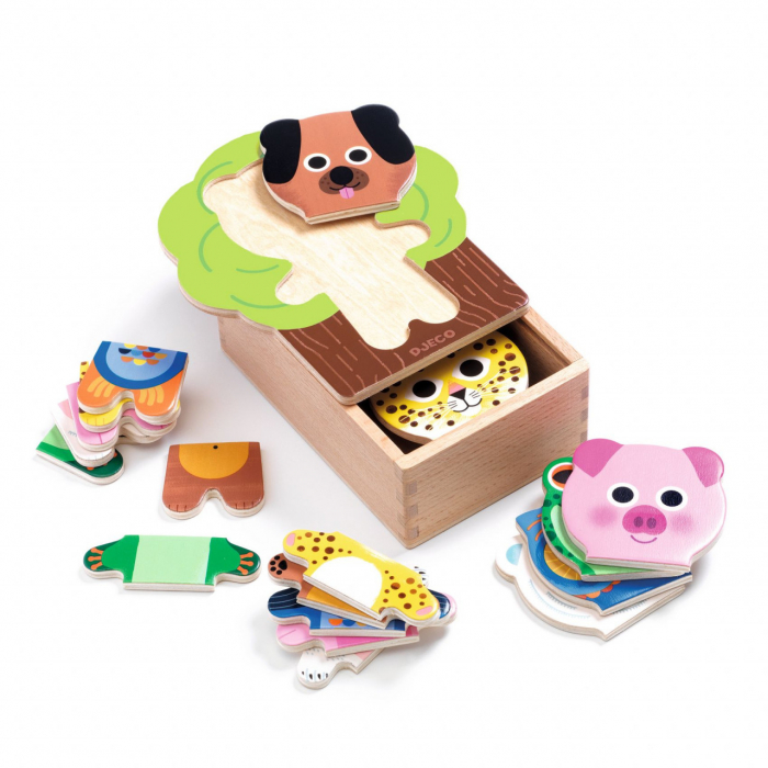Arbra Mix, Puzzle incastru din lemn, 18 piese mari si cutie depozitare, Djeco, varsta 1 - 3 ani, Baiat, Fata [2]
