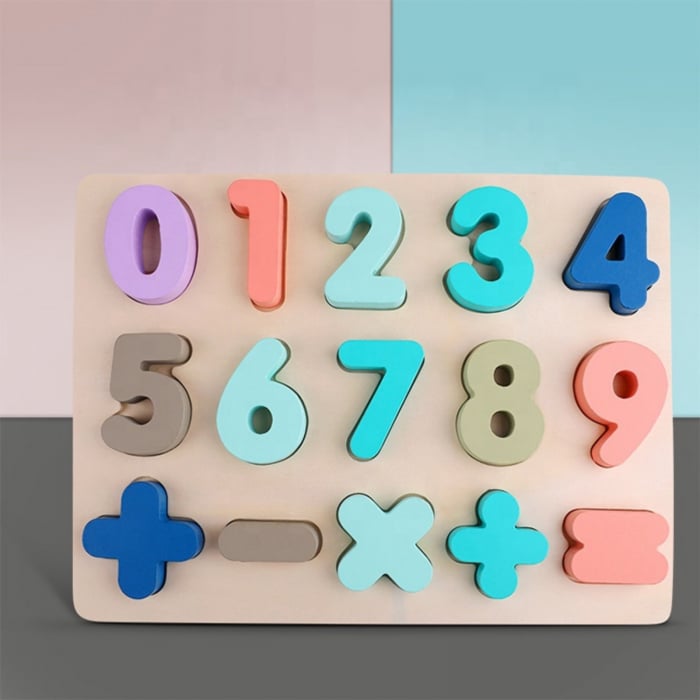 Cifre din lemn cu semne matematice - puzzle culori pastel. [2]