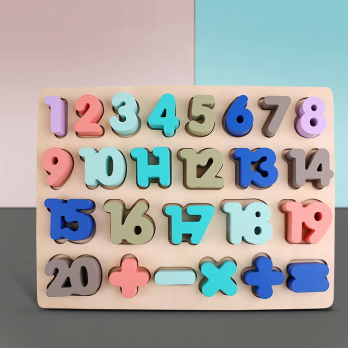 Puzzle lemn cifre, numere si operatii matematice culori Pastel. [2]