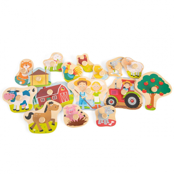 Puzzle incastru lemn, Ferma, 17 piese cu butoni si maner de prindere [4]