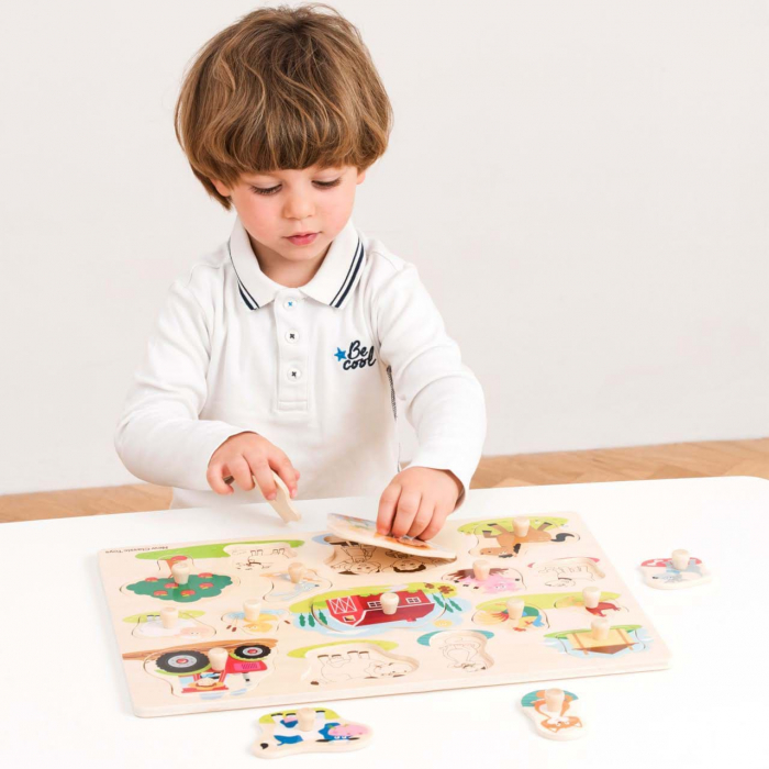 Puzzle incastru lemn, Ferma, 17 piese cu butoni si maner de prindere [2]