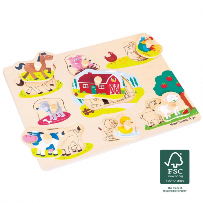 Puzzle incastru lemn, Ferma, 9 piese cu maner [6]
