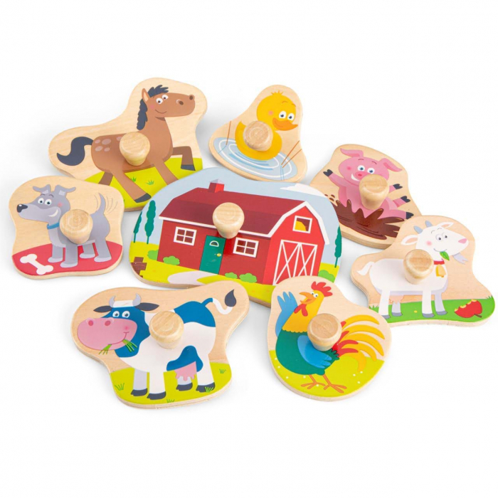 Puzzle incastru lemn, Ferma, 9 piese cu maner [3]