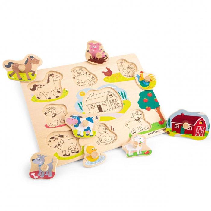 Puzzle incastru lemn, Ferma, 9 piese cu maner [5]
