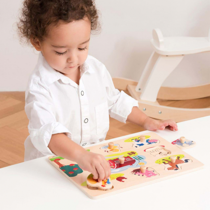 Puzzle incastru lemn, Ferma, 9 piese cu maner [2]