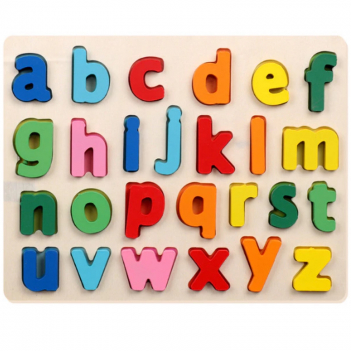 Puzzle incastru din lemn cu litere mici de mana, invata alfabetul. [1]