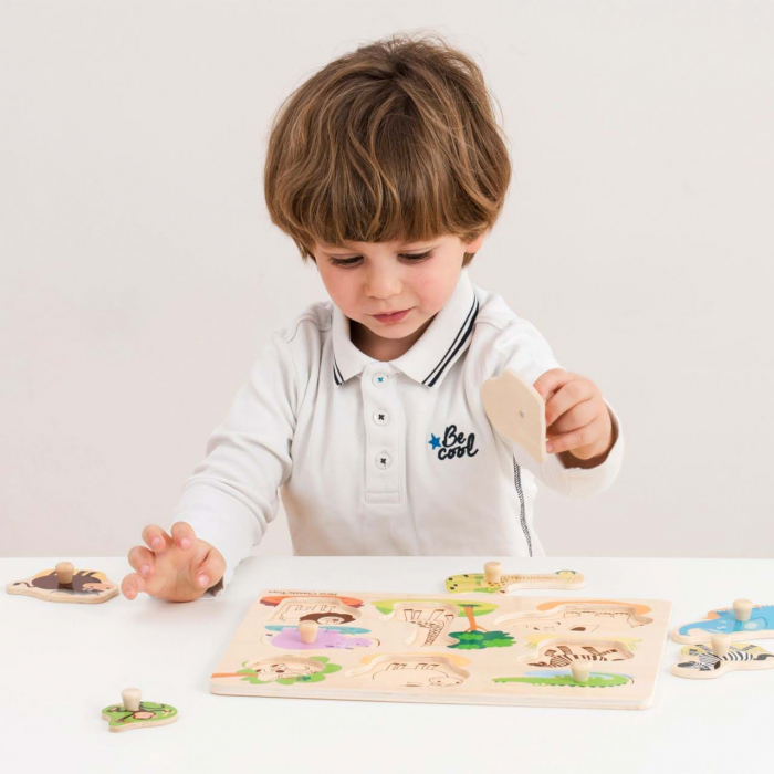 Puzzle incastru lemn, Safari, 9 piese cu maner [4]