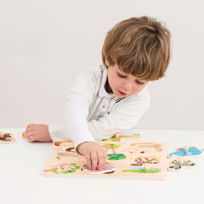Puzzle incastru lemn, Safari, 9 piese cu maner [2]