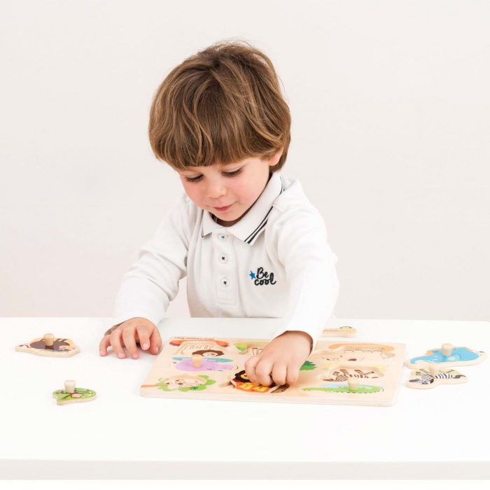 Puzzle incastru lemn, Safari, 9 piese cu maner [6]