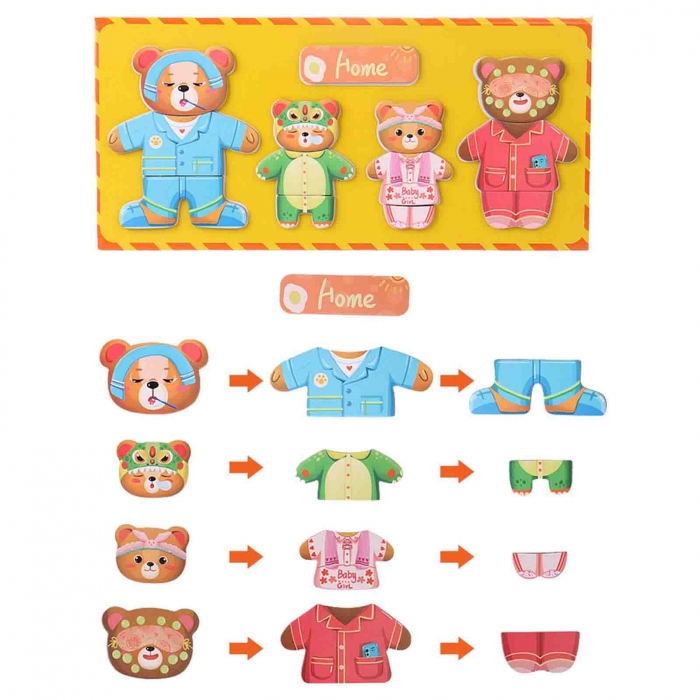Puzzle magnetic din lemn, Imbraca Ursuletii - Micostore.ro [4]