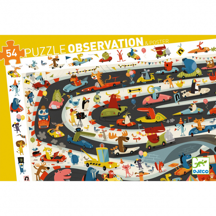 Raliul masinilor, Puzzle de observatie cu 54 piese, circuit, Djeco, varsta 3 - 6, 6 - 9 ani, Baiat [3]
