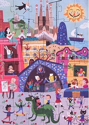 Puzzle reversibil, 36 piese, Zi si noapte in Barcelona, pentru copii de 3 ani, varsta 3 - 6 ani, Baiat, Fata [3]