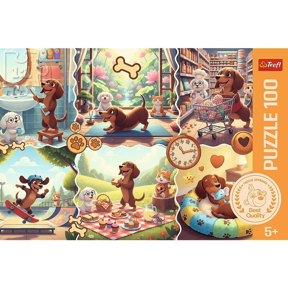 Puzzle trefl 100 o zi lunga a unui teckel copii varsta 5 ani - 10 ani [3]