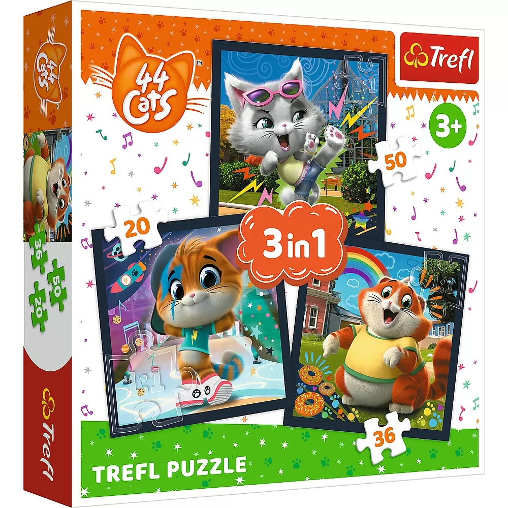 Puzzle trefl 3in1 44 cats pisicile dragalase [1]