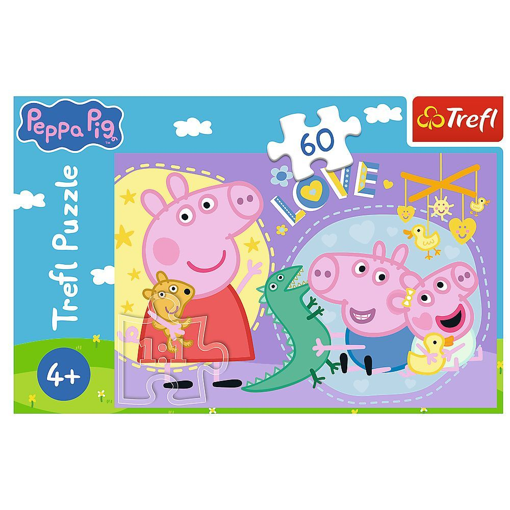 Puzzle trefl 60 peppa pig purcelusul fericit peppa copii varsta 4 ani - 9 ani [3]