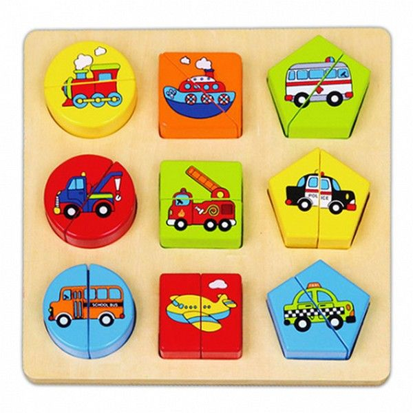 Puzzle incastru din lemn, Vehicule, 9 piese [1]
