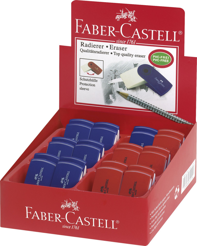 Radiera creion sleeve mini rosie/albastra faber-castell [3]
