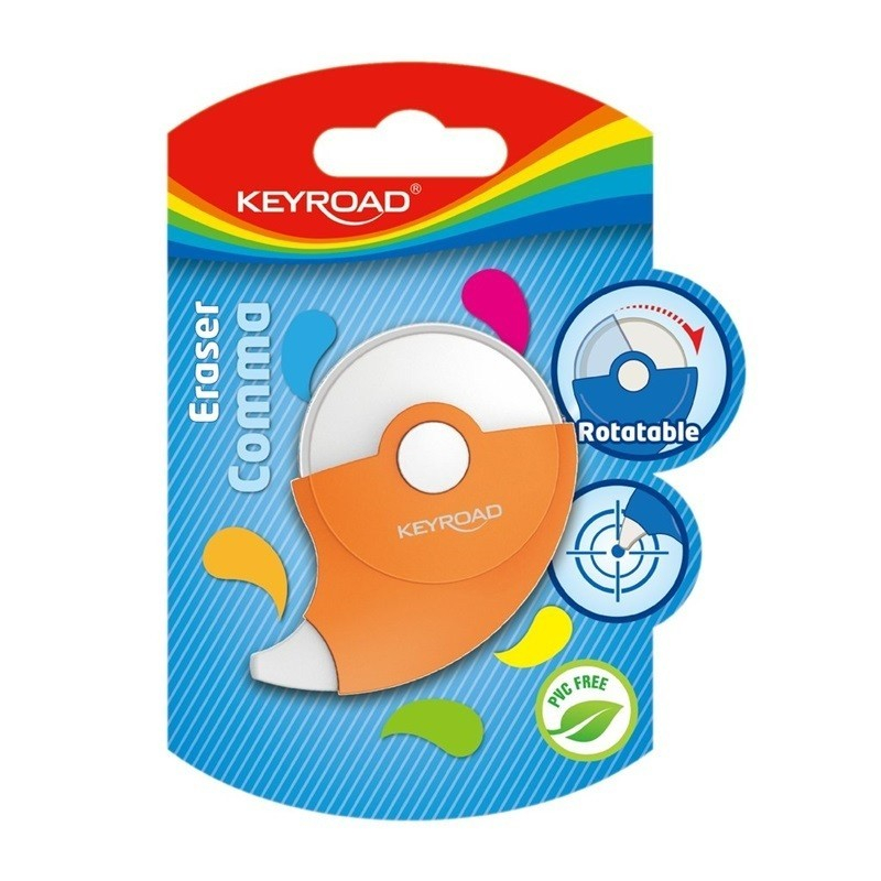 Radiera Keyroad Comma KR970537, rola, 65x46x20mm, diverse culori, 2 functii, protectie, pe blister [2]