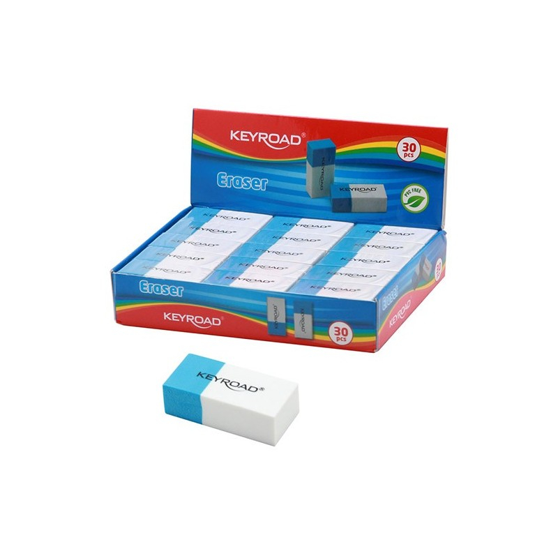 Radiera Keyroad Duo KR971645, dreptunghi, 39x17x12mm, alb-albastru, 2/3 pentru creion, 1/3 pentru pix, cerneala [2]
