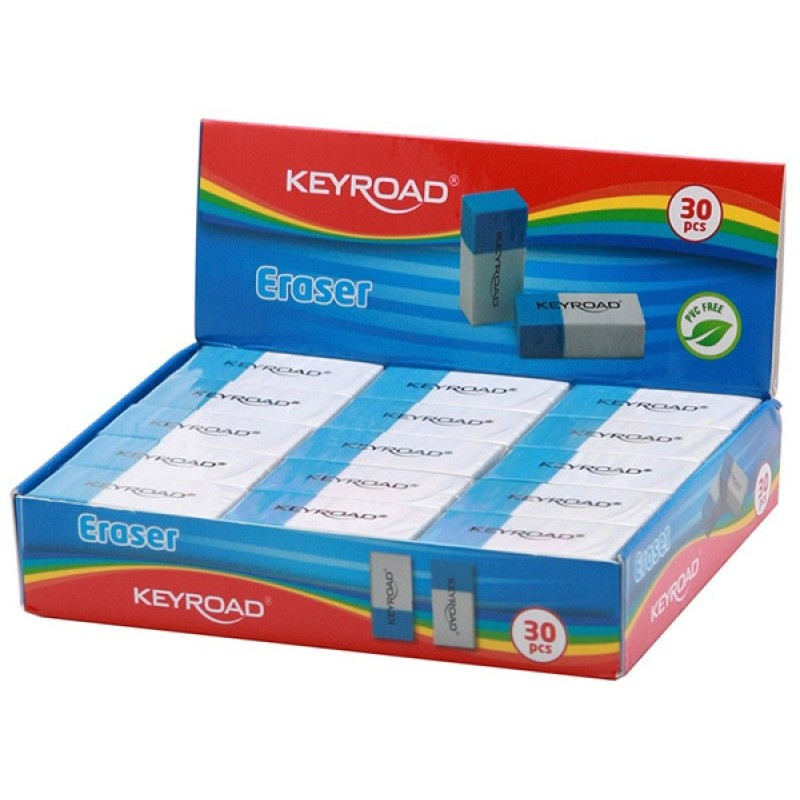 Radiera Keyroad Duo KR971645, dreptunghi, 39x17x12mm, alb-albastru, 2/3 pentru creion, 1/3 pentru pix, cerneala [3]