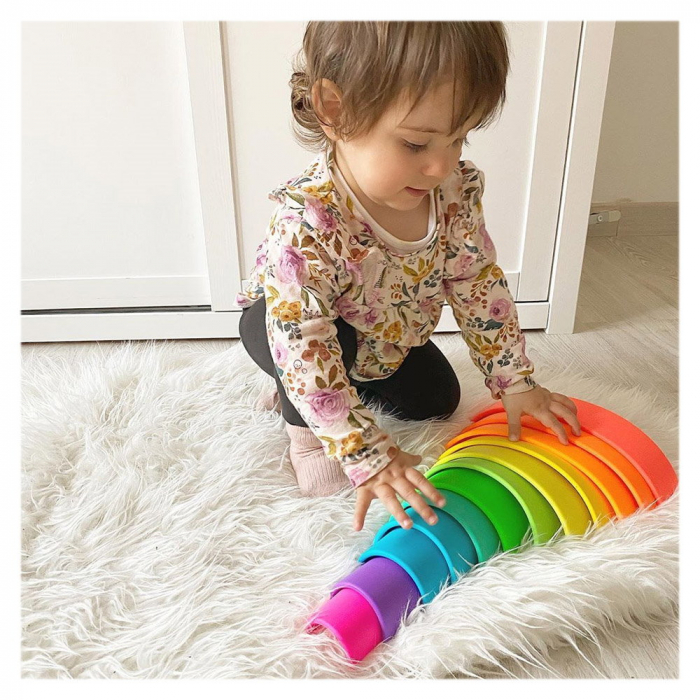 Rainbow, joc montessori de stivuire, 12 buc, neon, 0-5 ani [2]