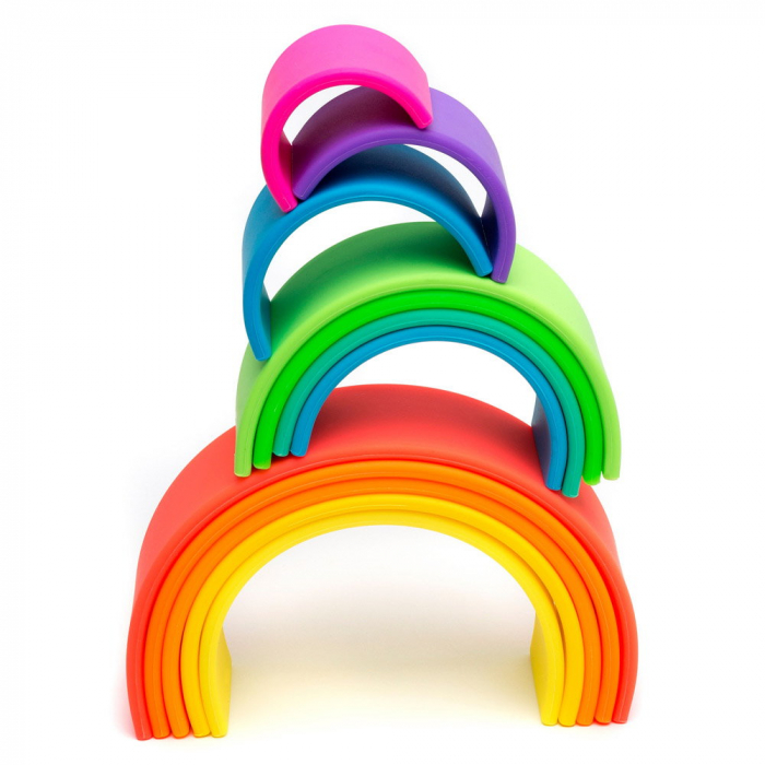 Rainbow, joc montessori de stivuire, 12 buc, neon, 0-5 ani [5]