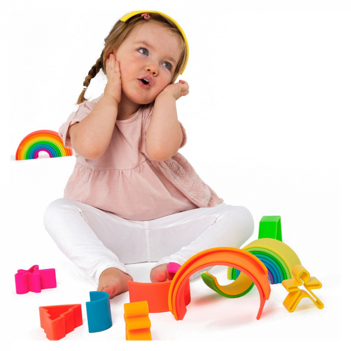 Rainbow, joc montessori de stivuire, 12 buc, neon, 0-5 ani [3]