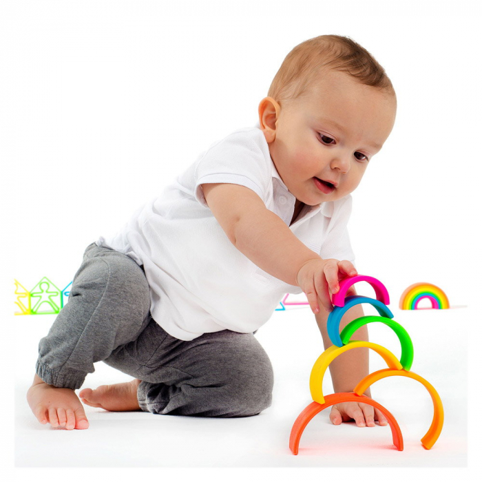 Rainbow, joc montessori de stivuire, 6 piese, neon, 0-5 ani [2]