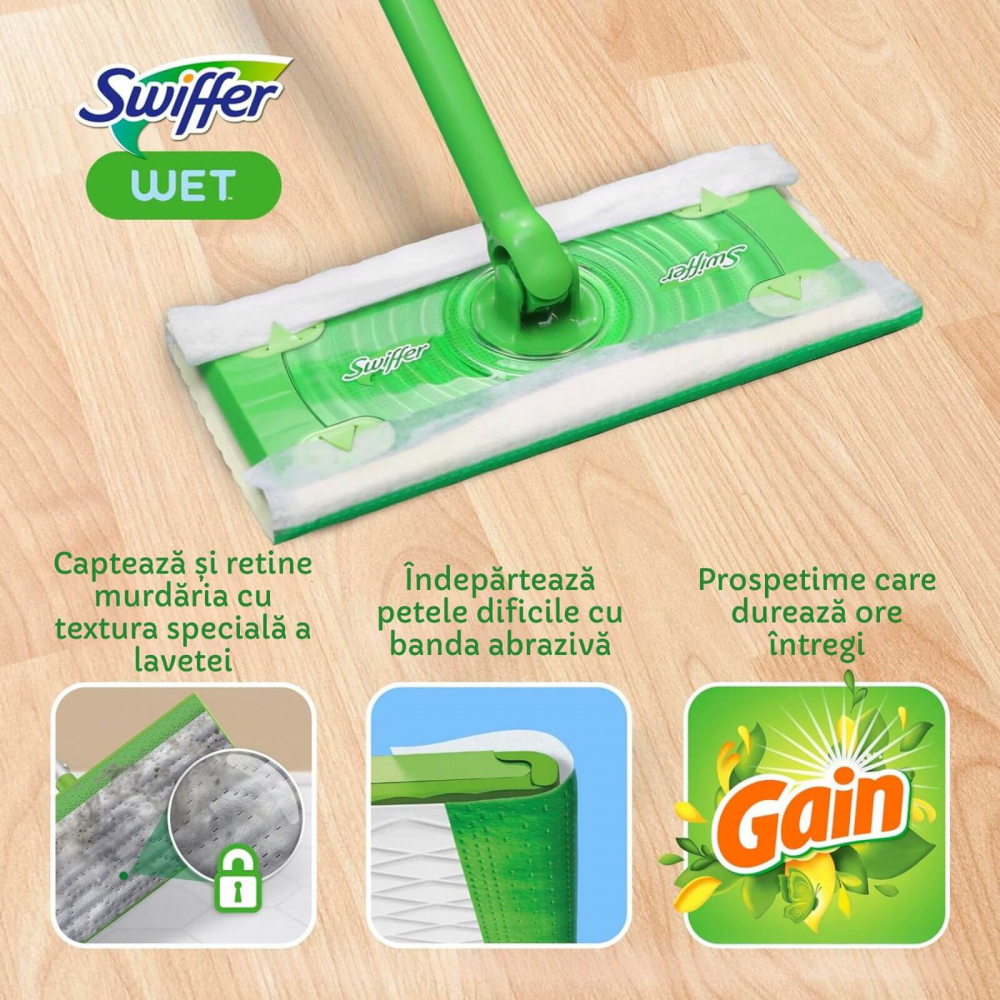 Rezerve lavete umede Swiffer Sweeper 10 buc, pentru mop plat si podele curate [3]