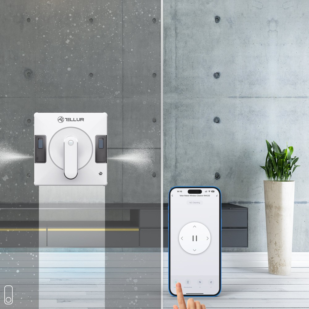 Robot curățare geamuri WiFi Tellur Smart, RWC02, 72W, două rezervoare apă, anti cădere, alb [6]