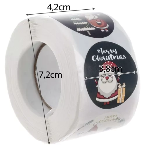 Rola 500 Stickere cu Mos Craciun, 8 modele cu tematica Craciun, autoadezive, diametru 3.8 cm [6]