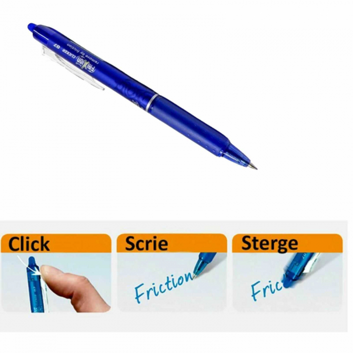 Pix PILOT, Roller 0.7 mm, FriXion Clicker, Albastru, cerneala care se sterge [2]