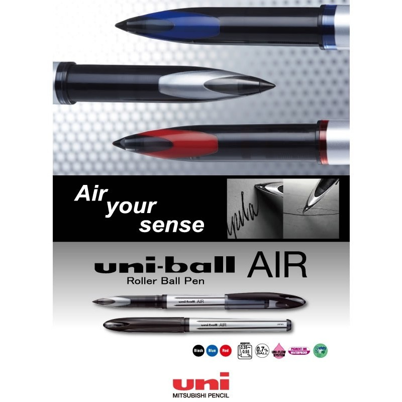 Roller Uni-ball AIR UBA-188L, 0.7mm, corp argintiu, clips in culoarea scrisului set 5 buc, culori diverse [6]