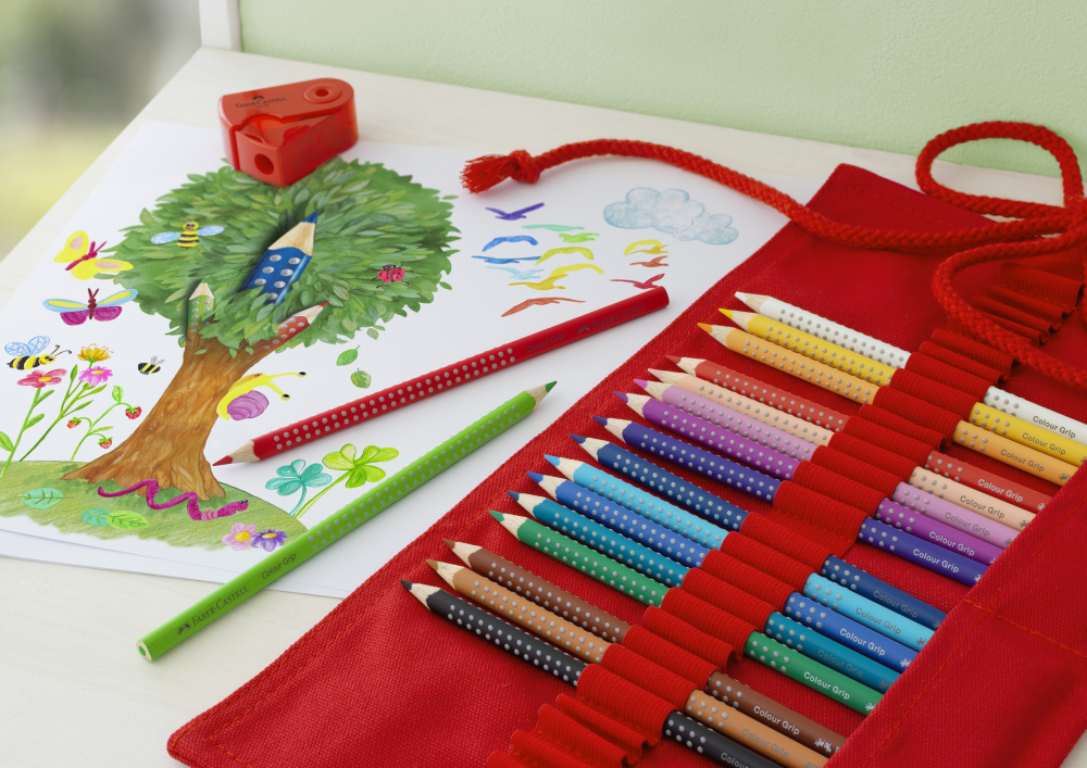 Rollup 18 creioane colorate grip+ ascutitoare sleeve faber-castell [4]