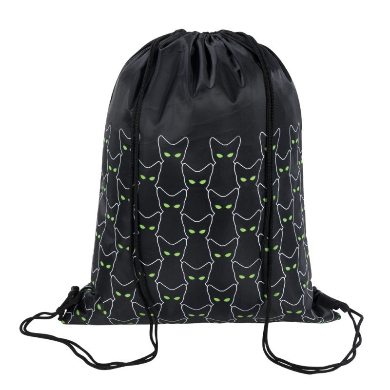 Rucsac cu snur pentru copii St.Right Reflective Cats 625572, negru cu verde, 34x43cm [3]