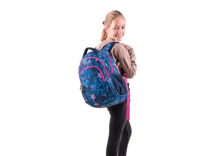 Ghiozdan rezistent, usor, 0,65 kg, pentru clasa 4, 5, 6, 7 sau a 8 a, scoala sau excursii, Rucsac Pulse Teens Blue Stars [4]