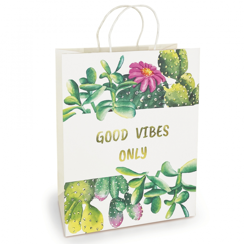 Sacosa Good Vibes Only, din hartie cu maner de hartie rasucit, 25.4 x 30.5 x 12.7 cm (20 buc/display) [1]