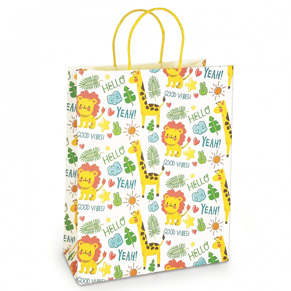 Sacosa Hello Safari, din hartie cu maner de hartie rasucit, 25.4 x 30.5 x 12.7 cm (20 buc/display) [1]
