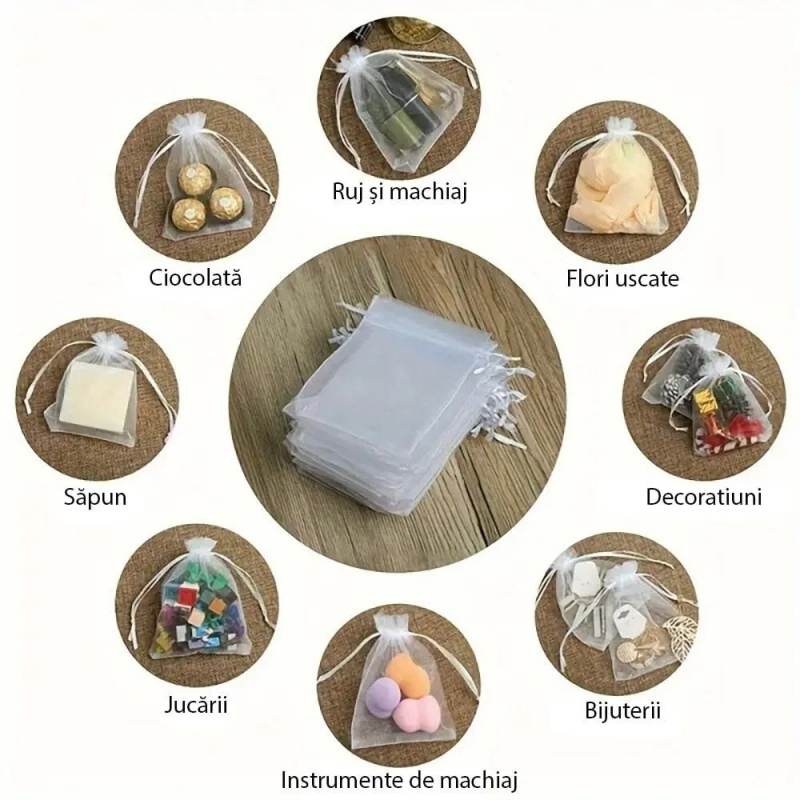 Saculet organza, 7x9cm, dreptunghiular, roz, set 100 buc [6]