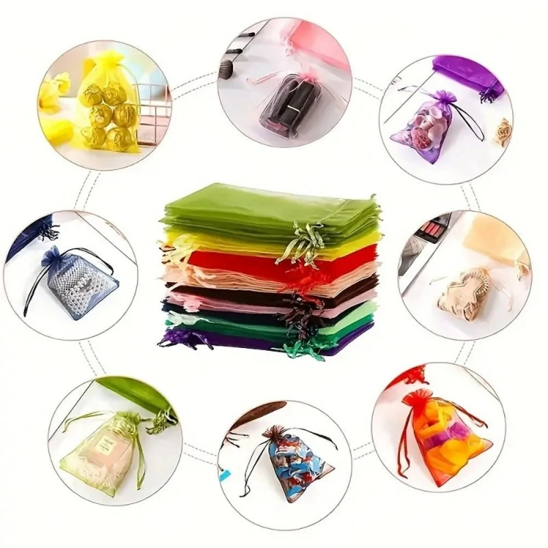 Saculet organza, 7x9cm, dreptunghiular, roz, set 100 buc [5]