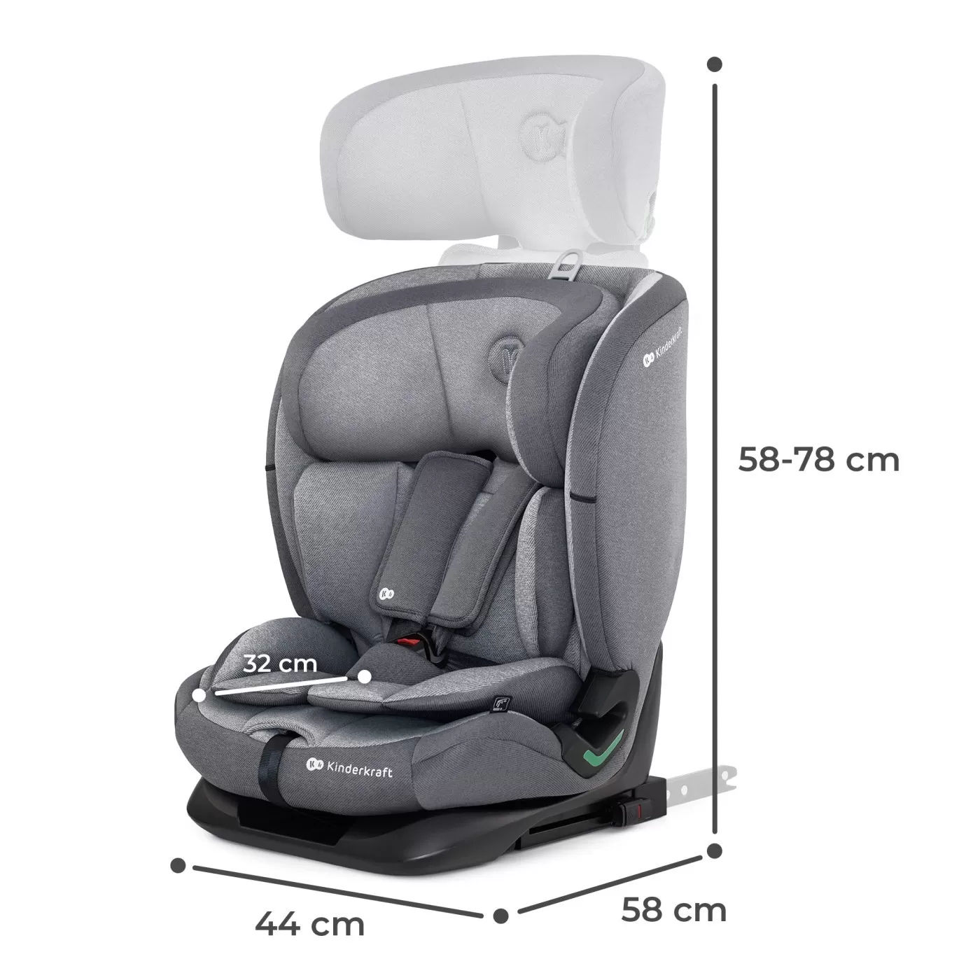 Scaun auto i-size, 76-150 cm, kinderkraft oneto 3, isofix, cool grey, varsta de la 10 luni la 12 ani [8]