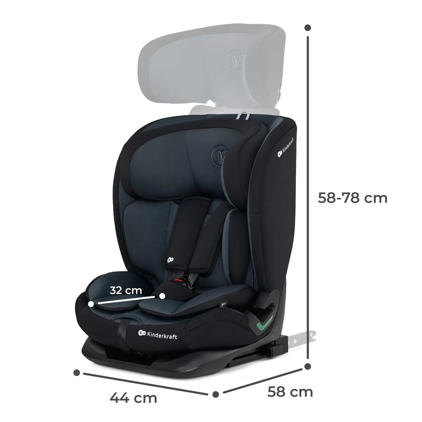 Scaun auto i-size, 76-150 cm, kinderkraft oneto 3, isofix, graphite black, varsta de la 10 luni la 12 ani [7]
