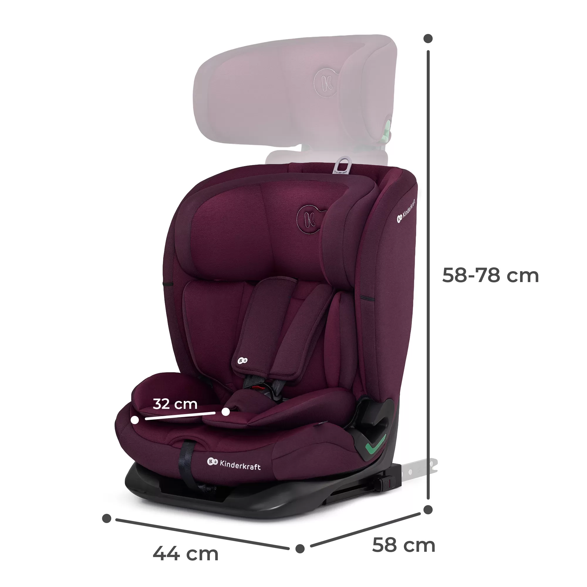 Scaun auto kinderkraft oneto 3 i-size, 76-150 cm, cherry pearl, varsta de la 10 luni la 11 ani [8]