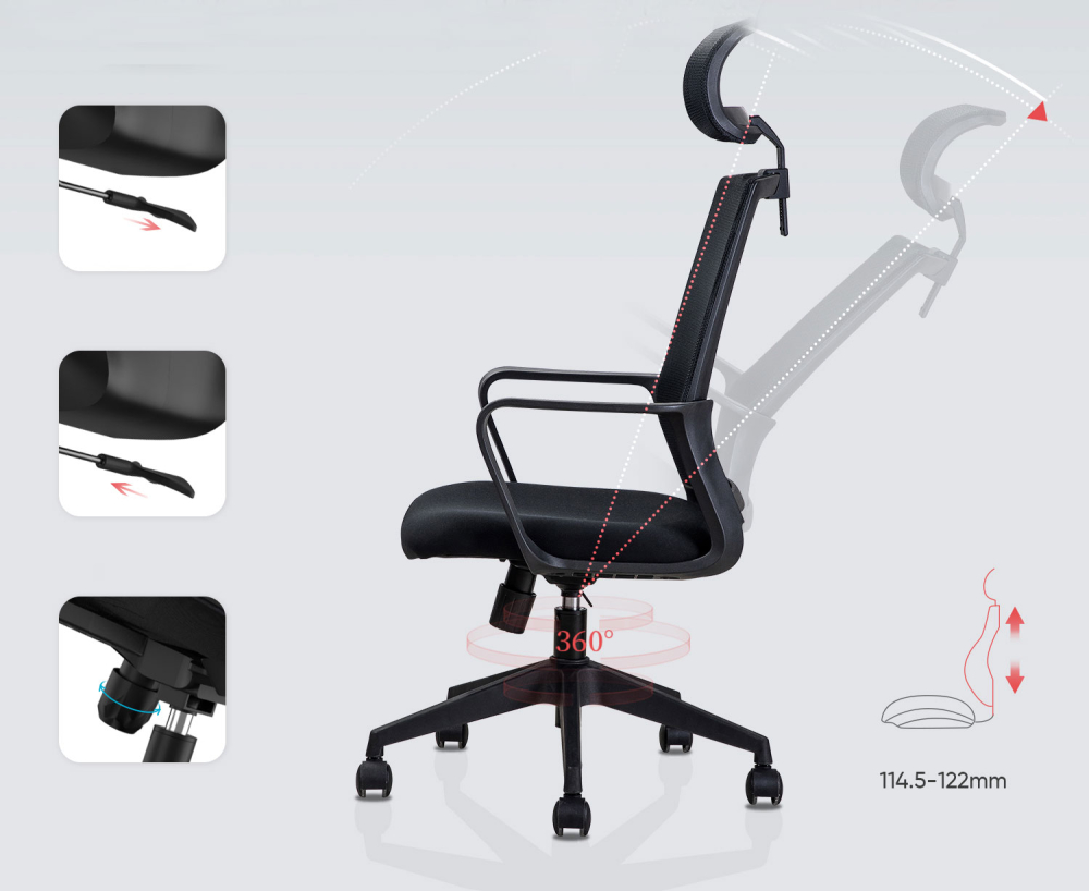 Scaun birou executive spatar mesh, sist roti nylon, tetiera 4503 deli [3]