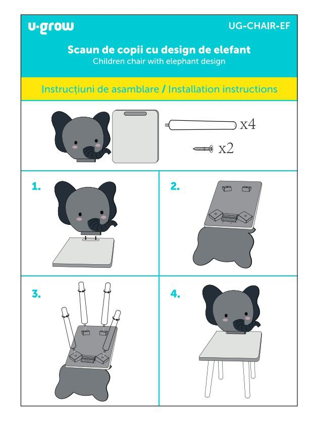 Scaun copii, mdf,design elefant, u-grow [3]