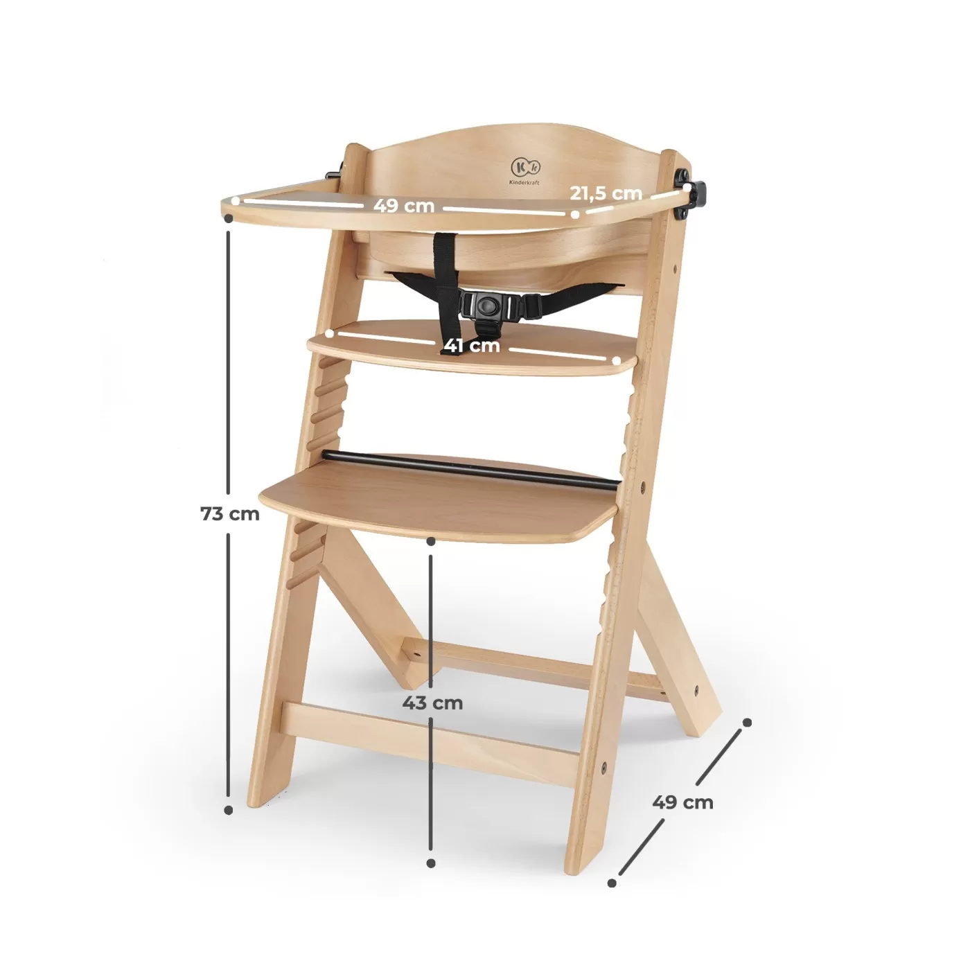 Scaun de masa kinderkraft enock, 3 in 1, lemn nature, varsta de la 6 luni la 3 ani [2]