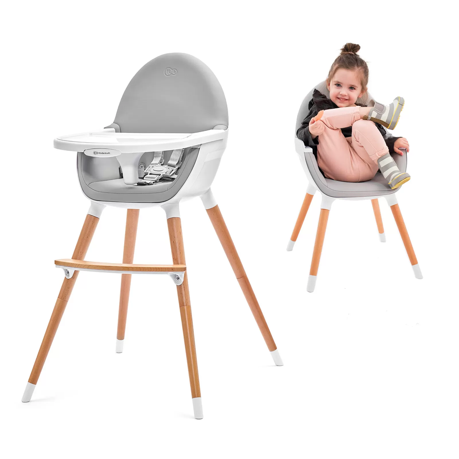 Scaun de masa kinderkraft fini, 2 in 1, grey, varsta de la 6 luni la 5 ani [4]