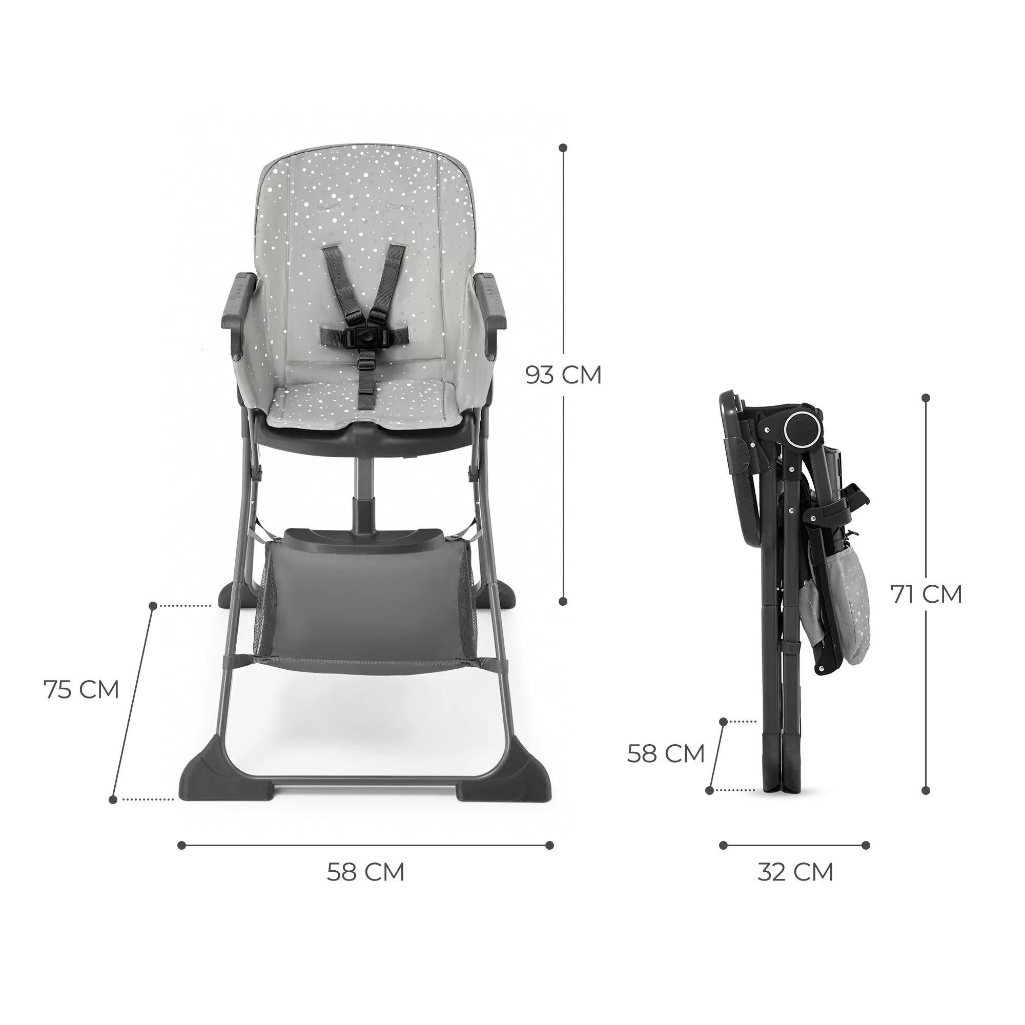 Scaun de masa kinderkraft foldee, pliabil, grey, varsta de la 6 luni la 3 ani [7]