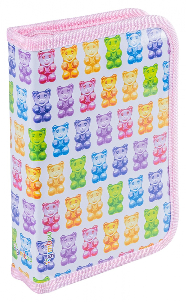 School pencil case GIMBOO with accessories 1 compartment 1 divider Colorful Teddy Bears pastel pink [1]