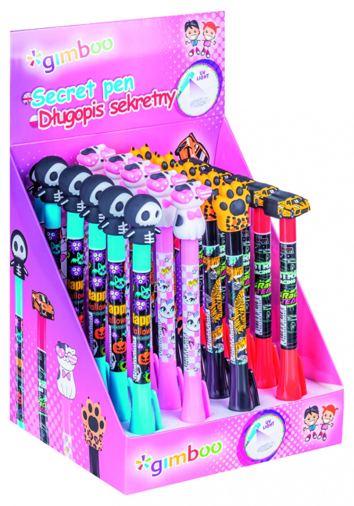 Secret pen GIMBOO invisible with light packed in a display assorted colors/patterns [1]